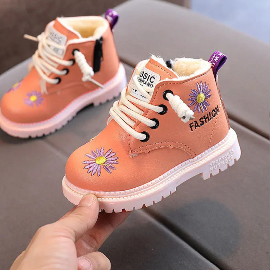 Bottes d'hiver pour enfants avec broderie de petites marguerites orange