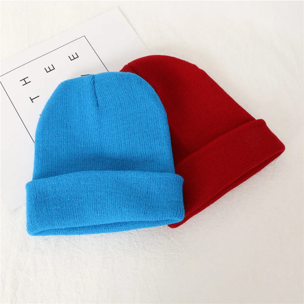Bonnet tricoté douceur bleu et rouge