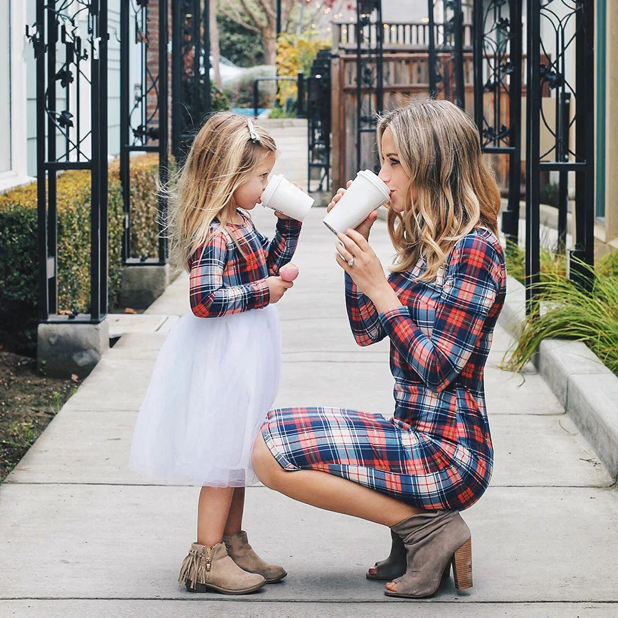 Robe automne carreaux pour mère et fille