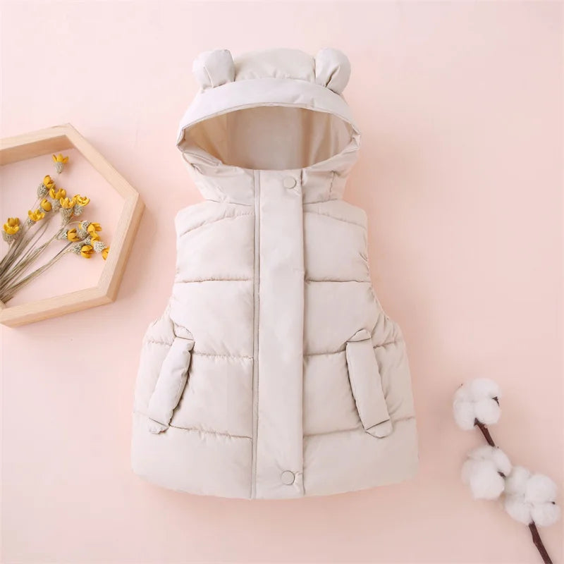 Gilet chaud à capuche beige