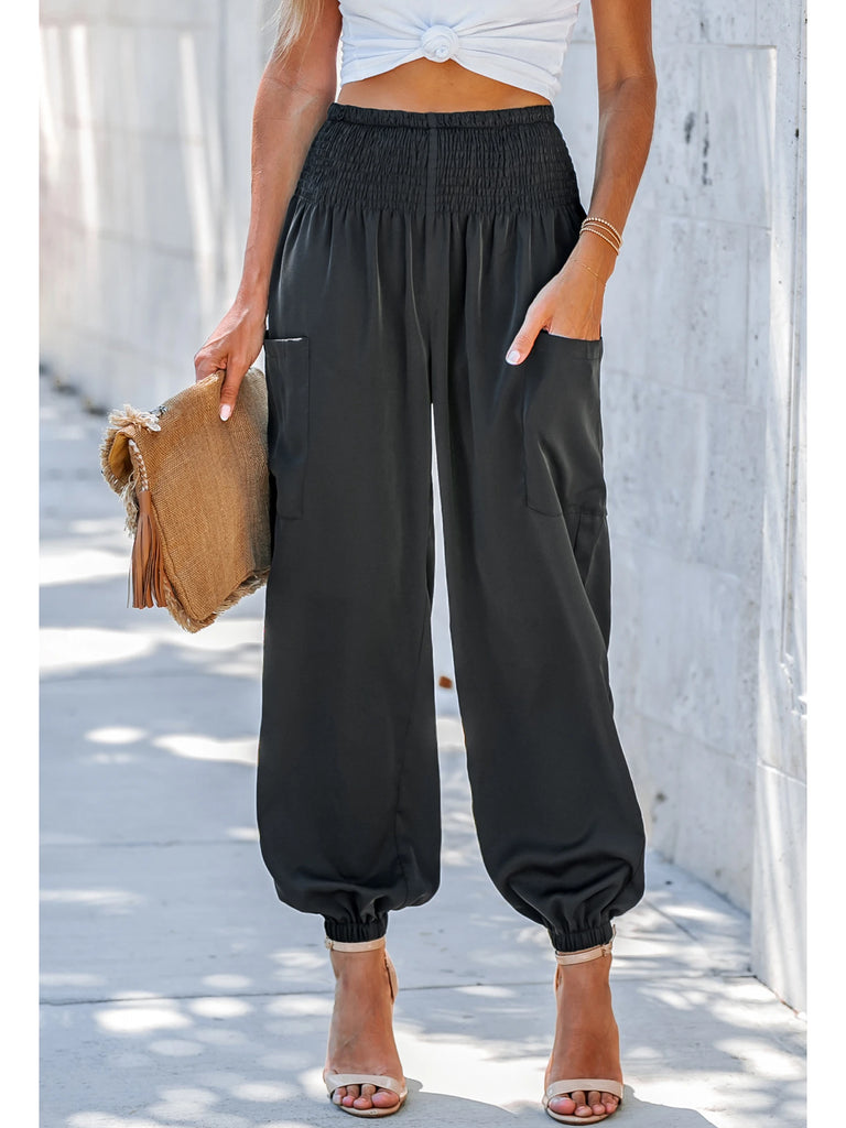Pantalon cargo taille haute avec poches noir