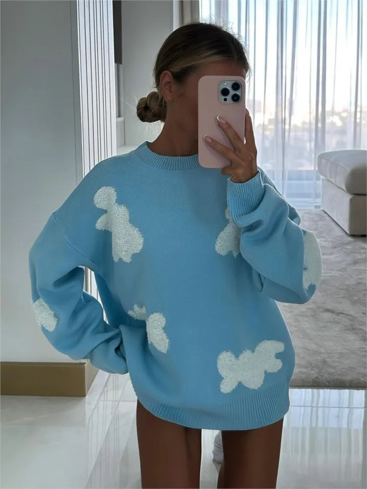 Pull décontracté doux bleu