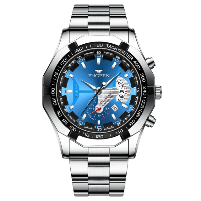 Montre de Luxe FNGEEN argent et bleu