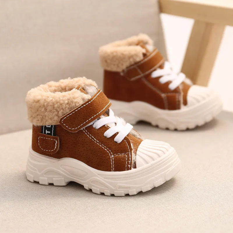 Bottes chaudes pour enfants Hiver de couleur marron