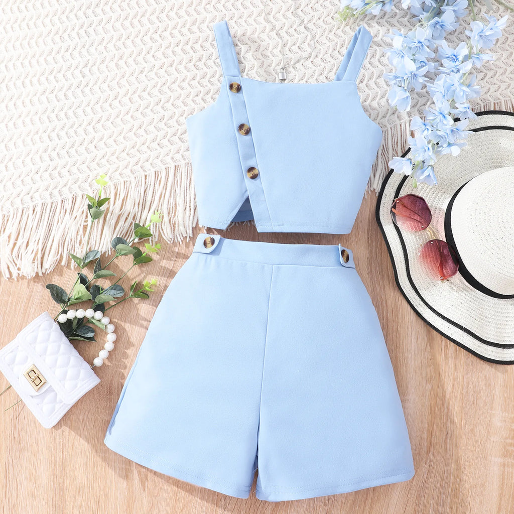 Tenue été haut chic + short bleu