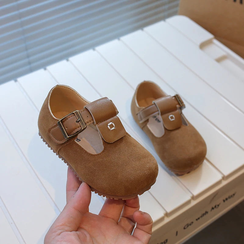 Chaussures en cuir rétro pour enfants camel