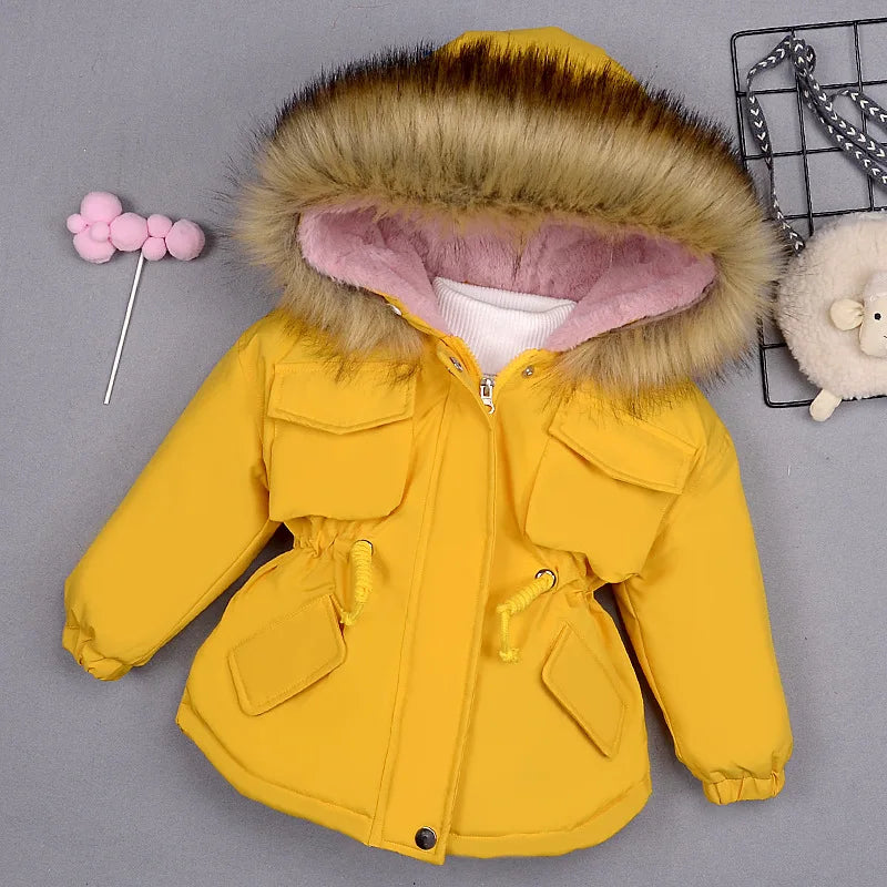 Manteau chaud à capuche jaune