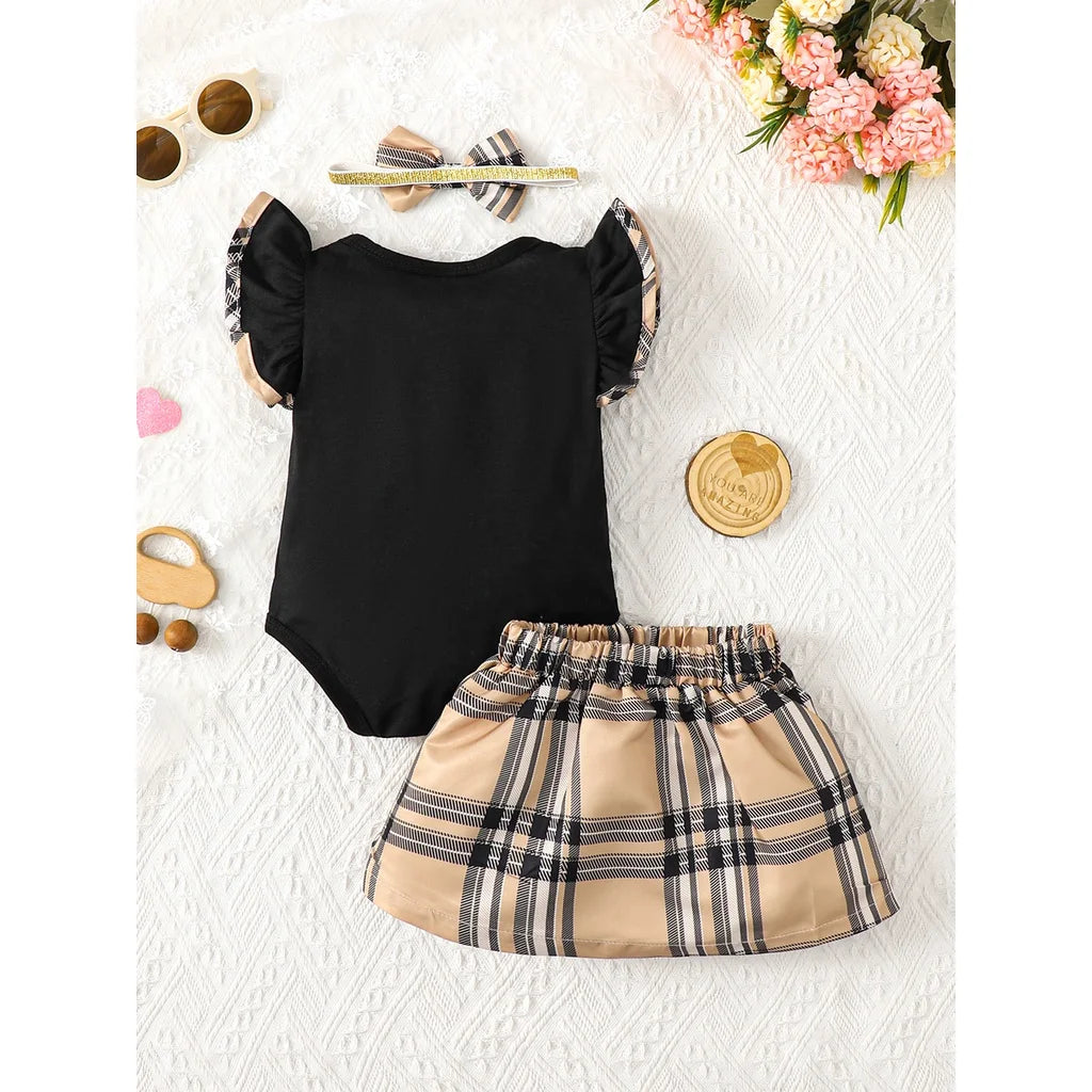 Détail 3 pièces - Ensemble de robe à manches courtes à volants pour bébés filles