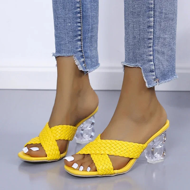 Sandales transparentes à talons hauts pour femmes en jaune