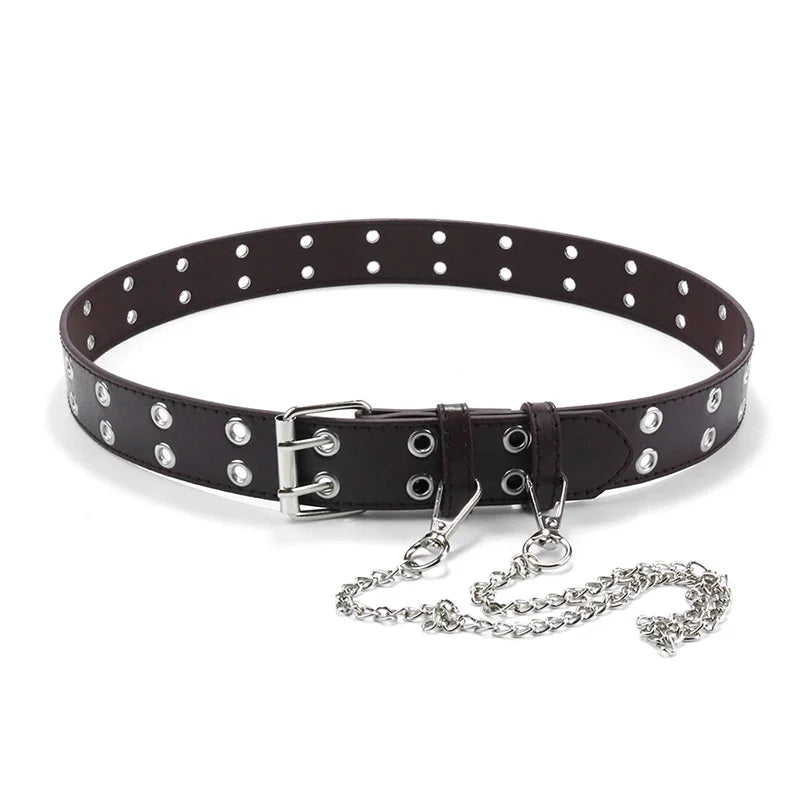 Ceinture Punk en cuir pour enfants noire avec chaîne