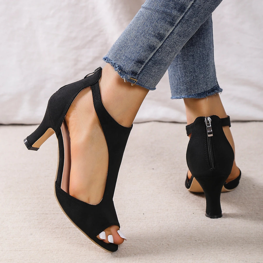 Chaussures noires pour femmes à bout ouvert sexy