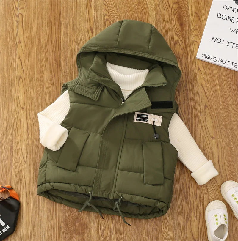 Gilet à capuche pour enfants kaki
