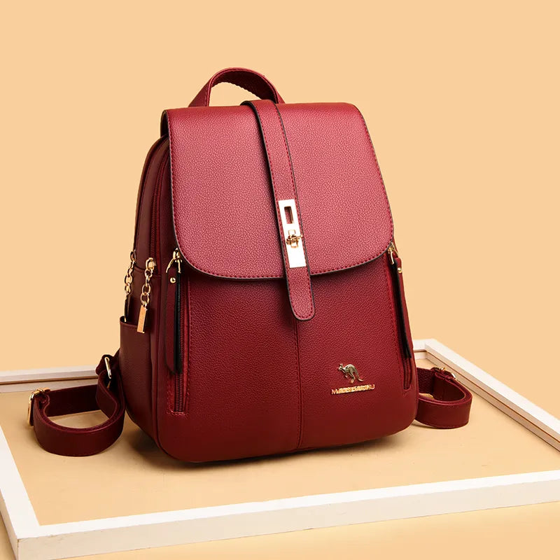 Sac à Dos de Voyage en Cuir pour Femmes Rouge
