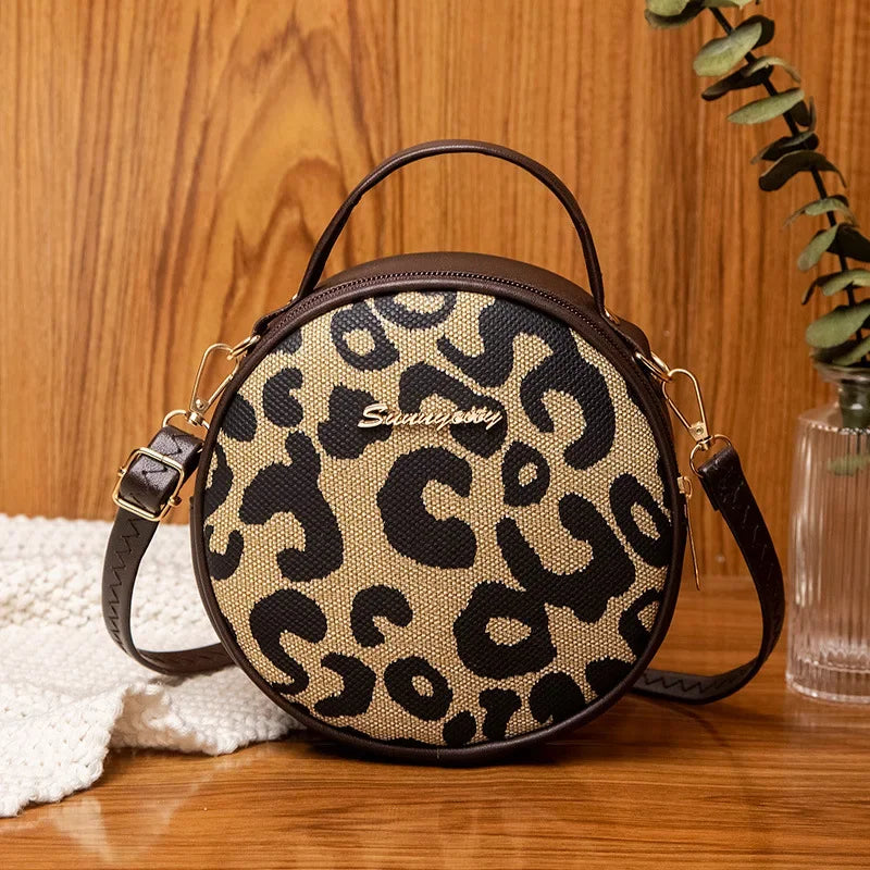 Sac rond imprimé léopard brun