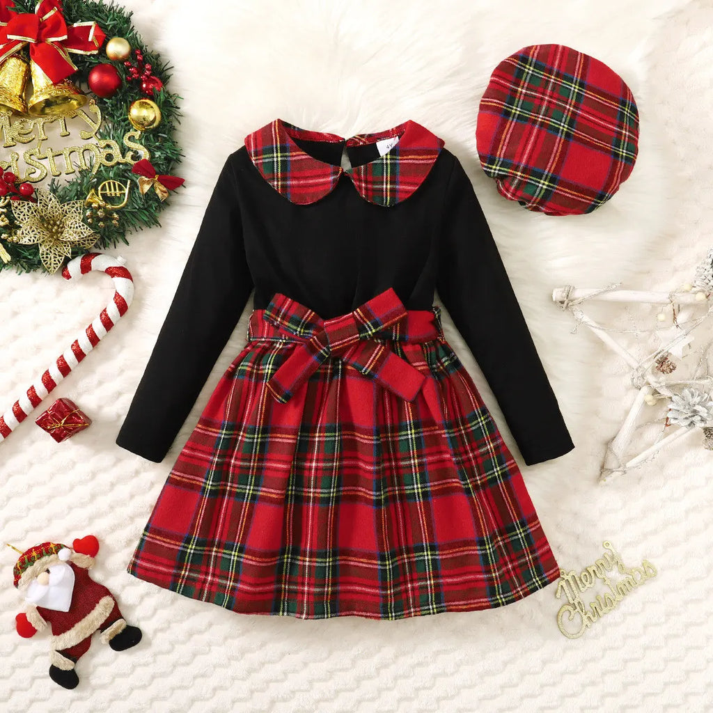Robe à carreaux à manches longues chic