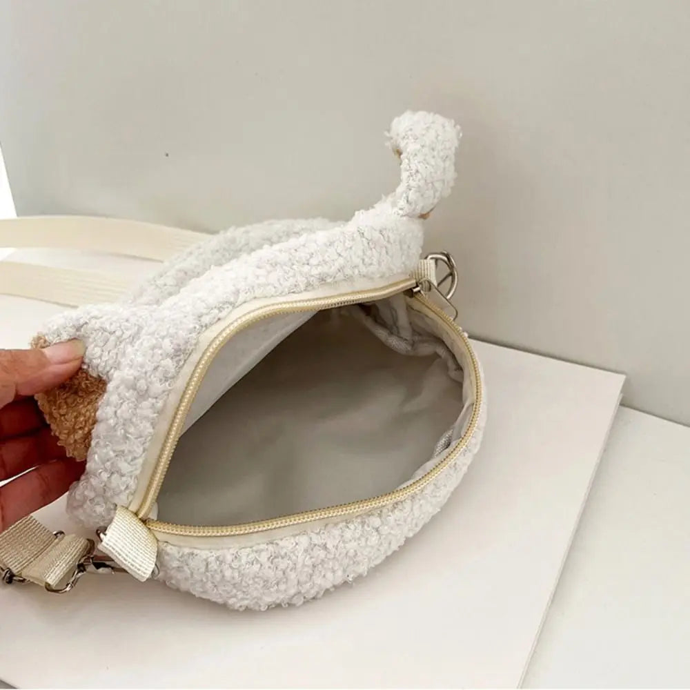 sac à bandoulière en peluche doux blanc