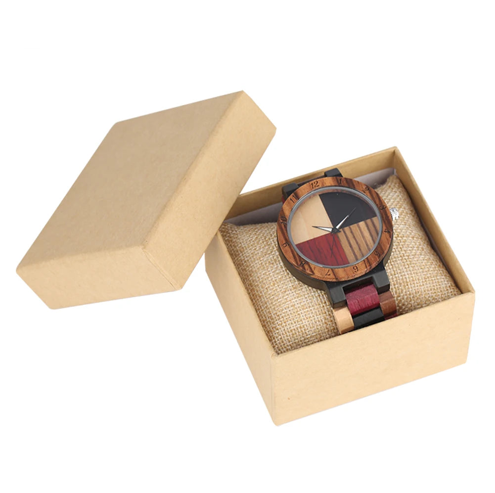 Coffret montre à quartz avec cadran en bois