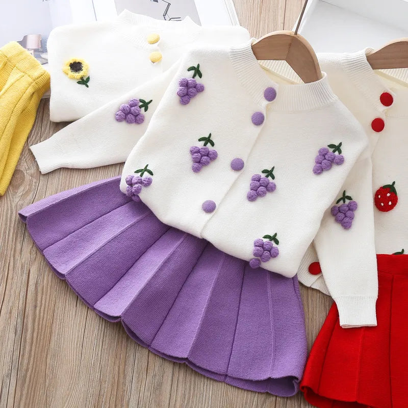 Ensemble cardigan tricot haut + jupe pour enfants