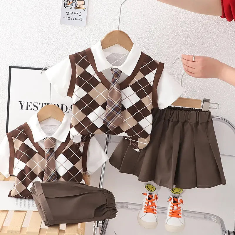 Tenue à carreaux mode école pour garçons et fille