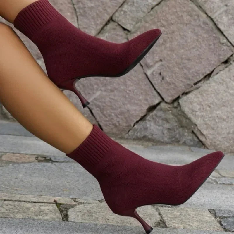 Bottes chaussettes bordeaux pour femmes