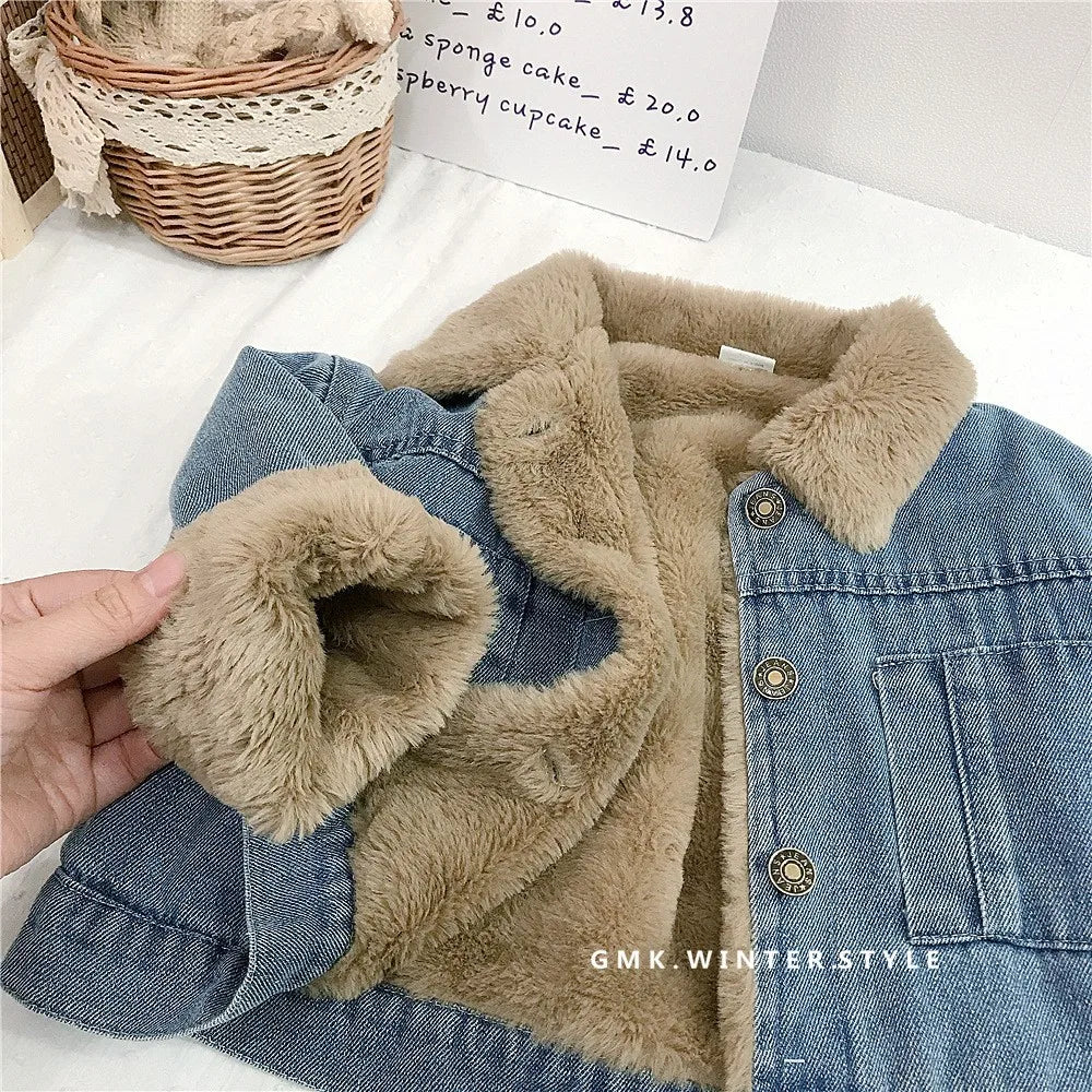 Veste en jean polaire marron clair