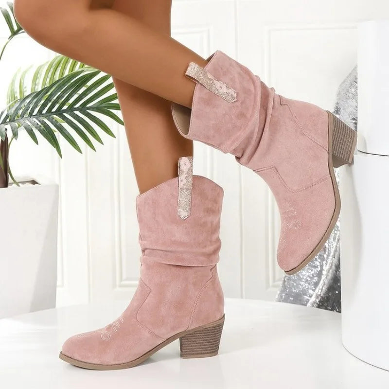 Bottes pour femmes en daim de couleur rose