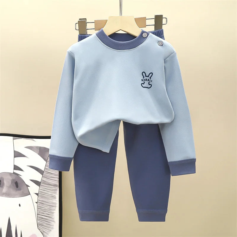 Pyjamas chauds pour enfants 2 pièces bleus