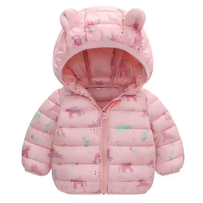 Doudoune à capuche avec oreilles mignonnes rose clair