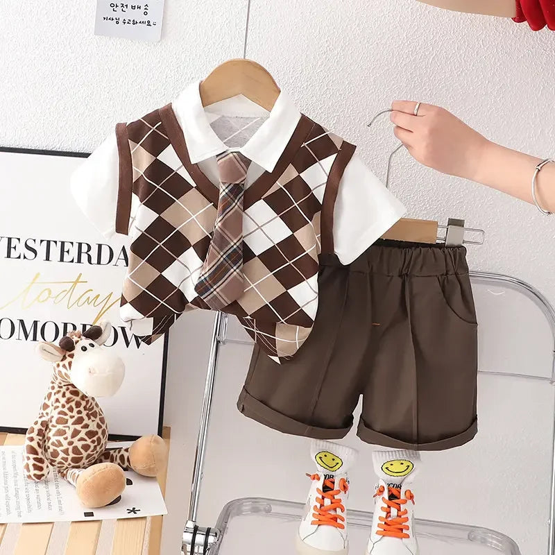 Tenue à carreaux mode école pour garçons