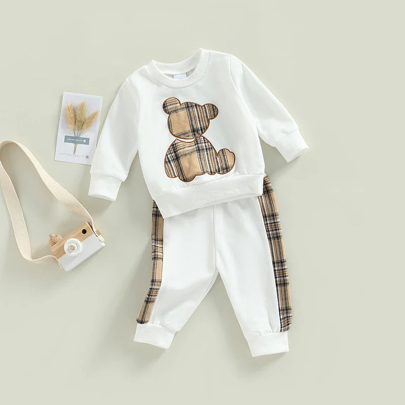Ensemble Pull et Pantalon motif ours à carreaux blanc