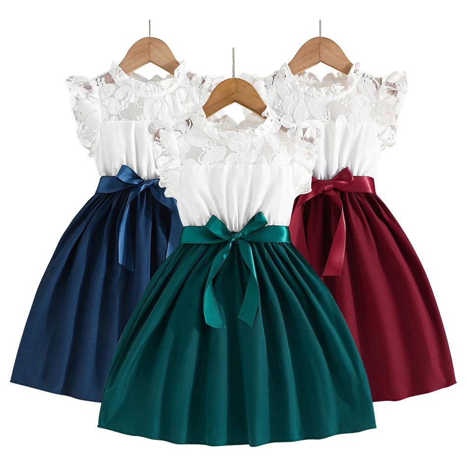 Robes élégantes à épissures et rubans pour filles