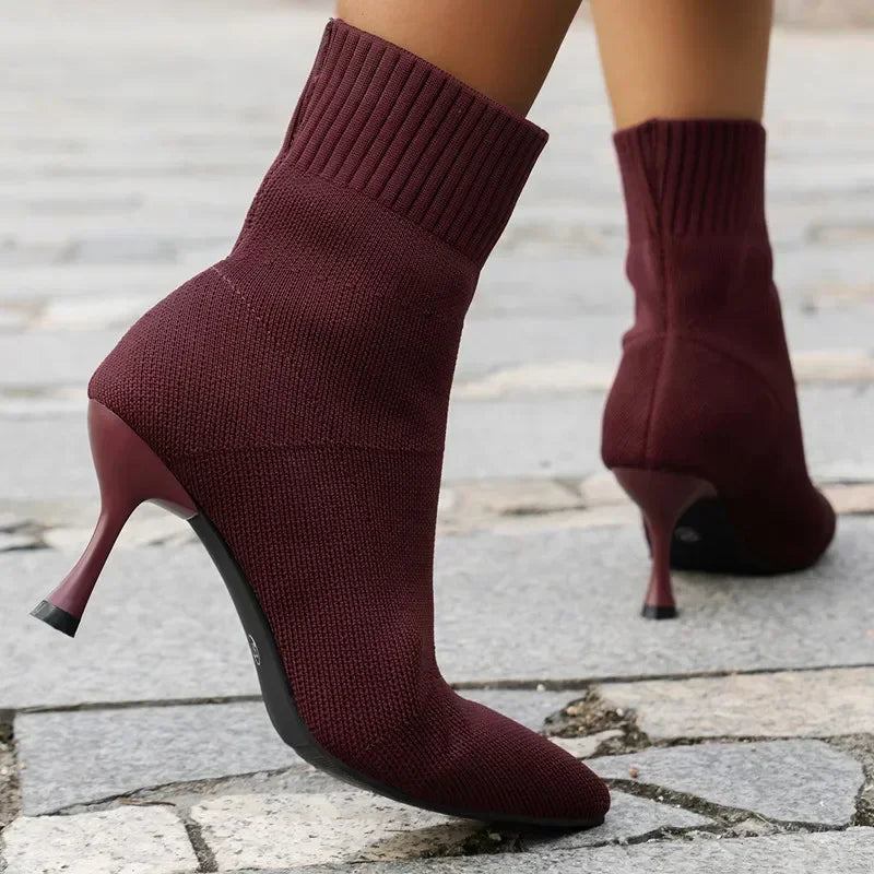 Dos bottes chaussettes bordeaux pour femmes