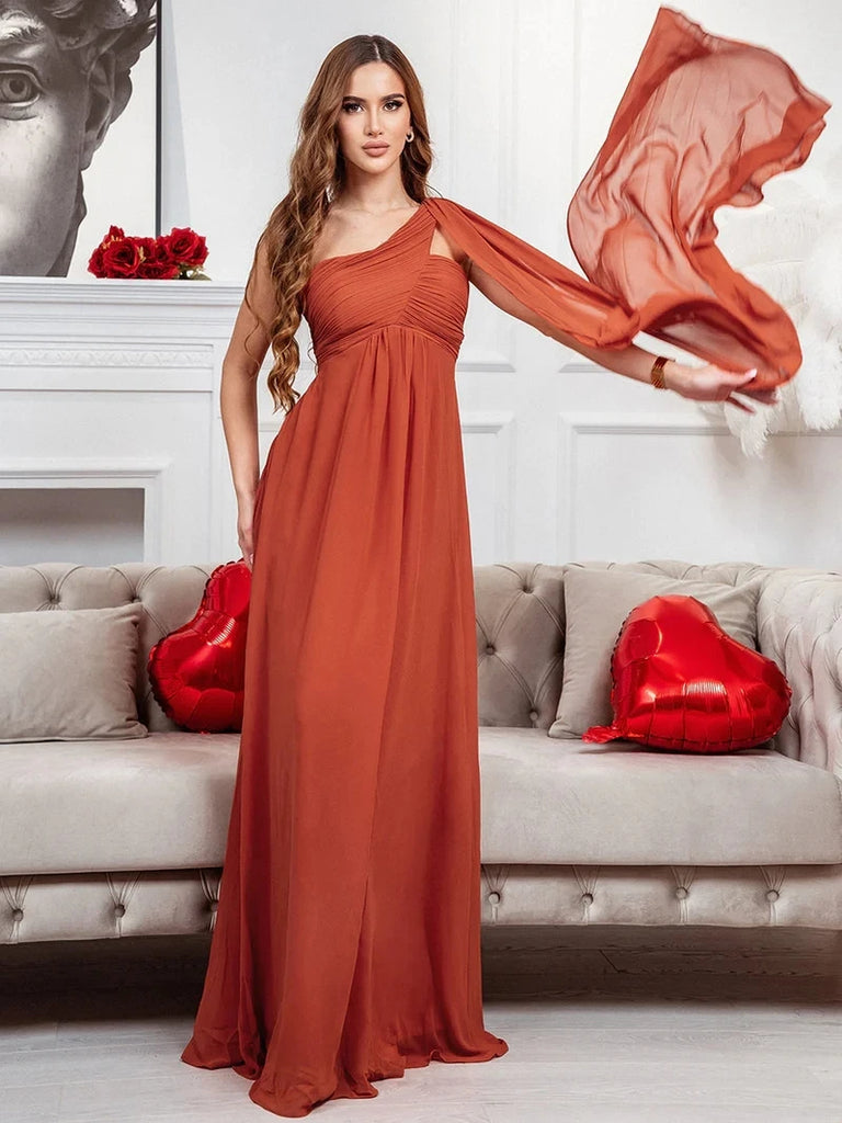 Robe asymétrique femme couleur orange brûlée