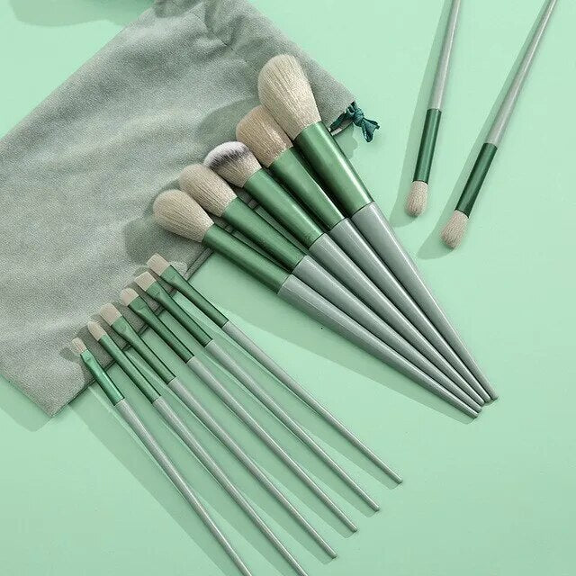 Ensemble de pinceaux de maquillage, 13 pièces couleur verte