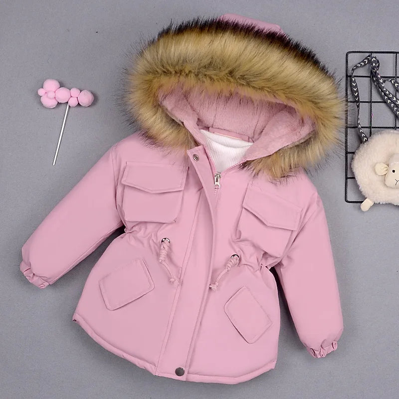 Manteau chaud à capuche rose