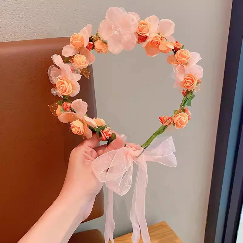  Couronne de perles et de fleurs orangée