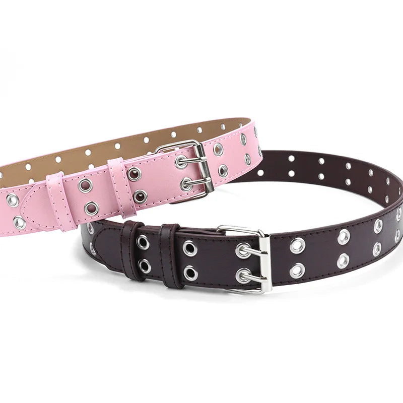 Ceinture Punk en cuir pour enfants noire et rose