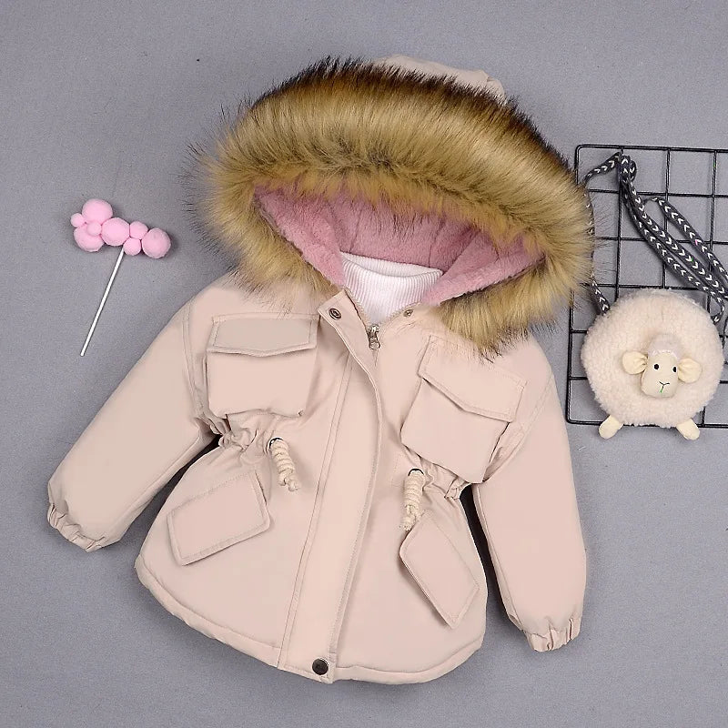 Manteau chaud à capuche beige