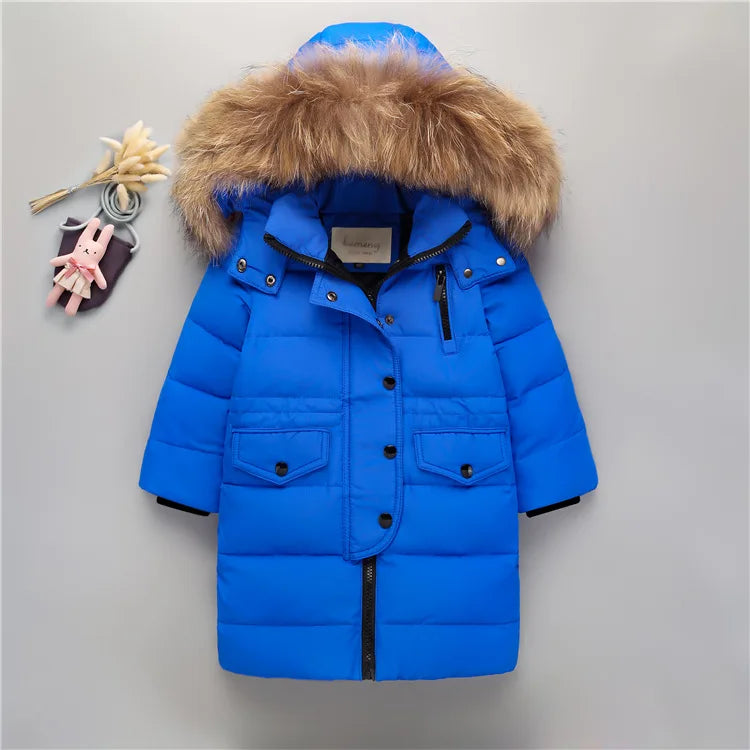 Manteau Long Chaud pour Enfant bleu