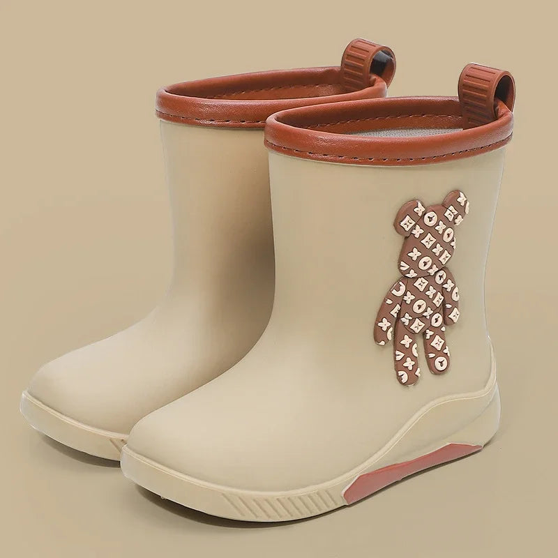 Bottes de pluie imperméables pour enfants en forme de petit ours beige