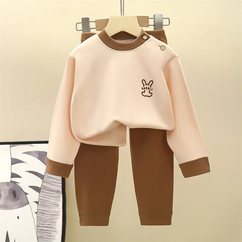 Pyjamas chauds pour enfants 2 pièces marrons