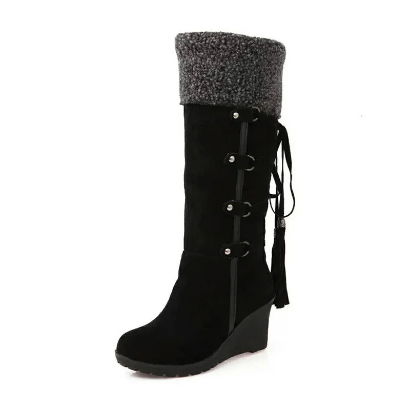 Bottes de neige noires à talons compensées 