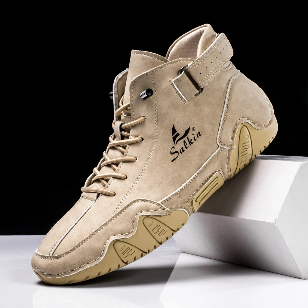 Bottines en cuir beige