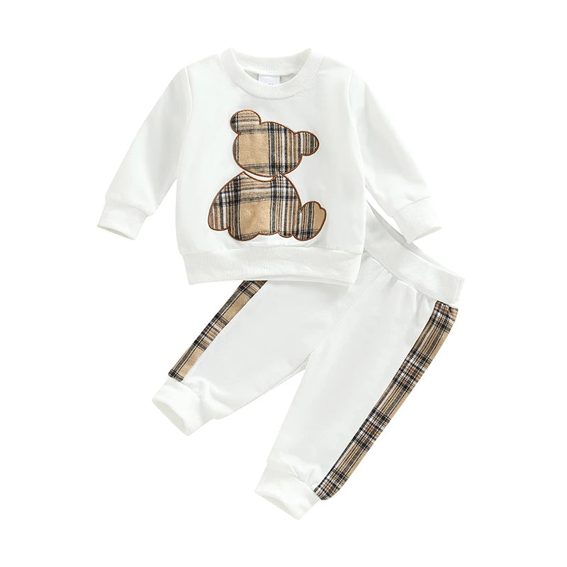 Tenue Automne Pull et Pantalon motif ours à carreaux