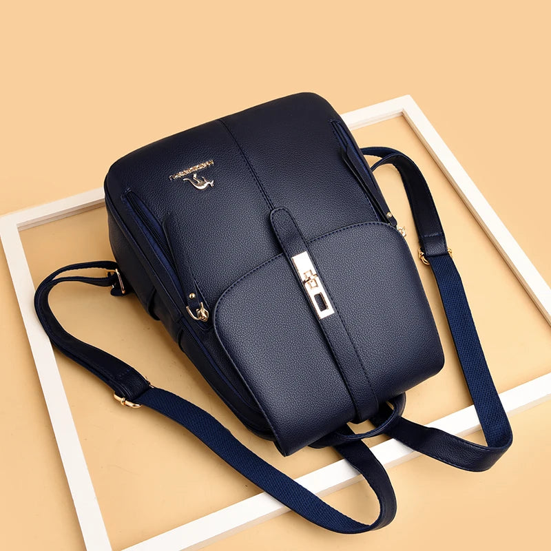 Sac à Dos de Voyage en Cuir pour Femmes bleu
