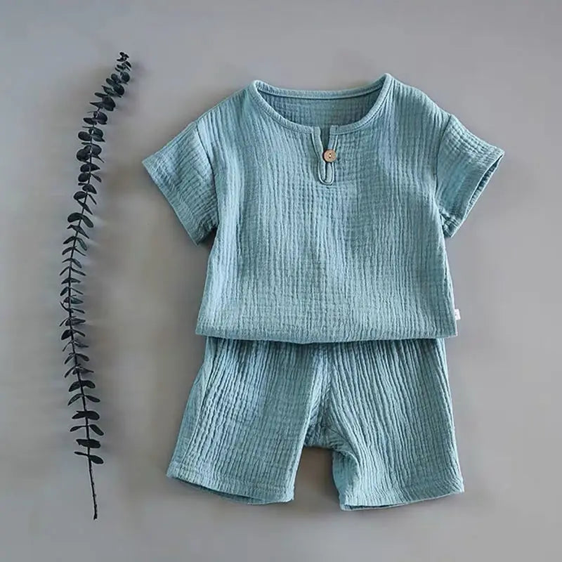 Ensemble 2 Pièces en coton et lin bleu