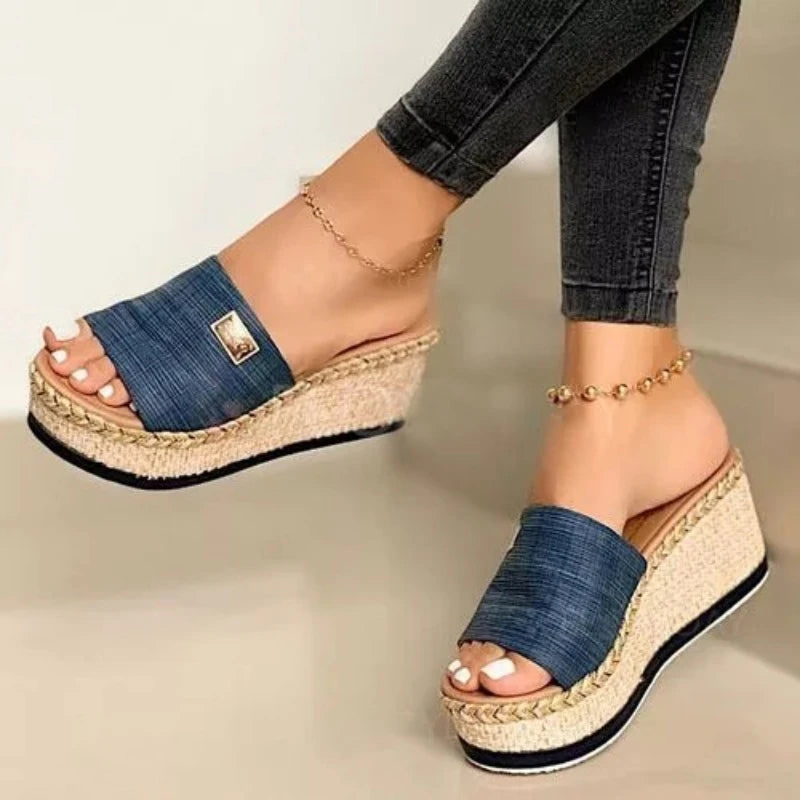 Sandales à talons compensés bleues pour femmes