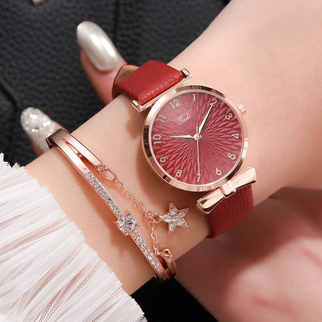 Montre à quartz décontractée en cuir rouge pour femmes