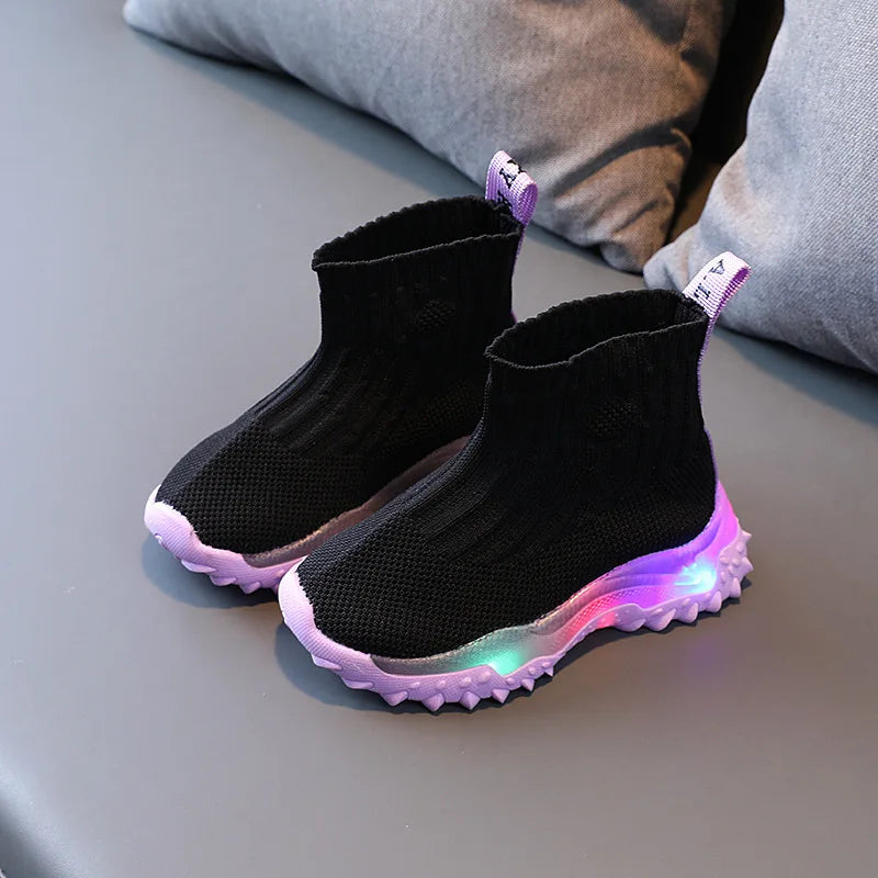 Bottes chaussettes lumineuses LED violettesettes
