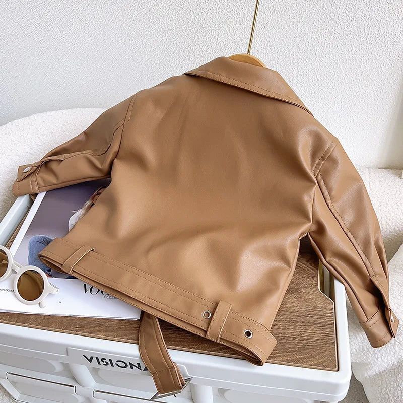 Veste en cuir pour filles marron